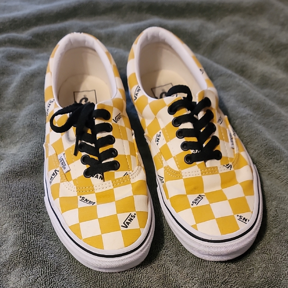 Vans Yellow and White Checkered Sneakers